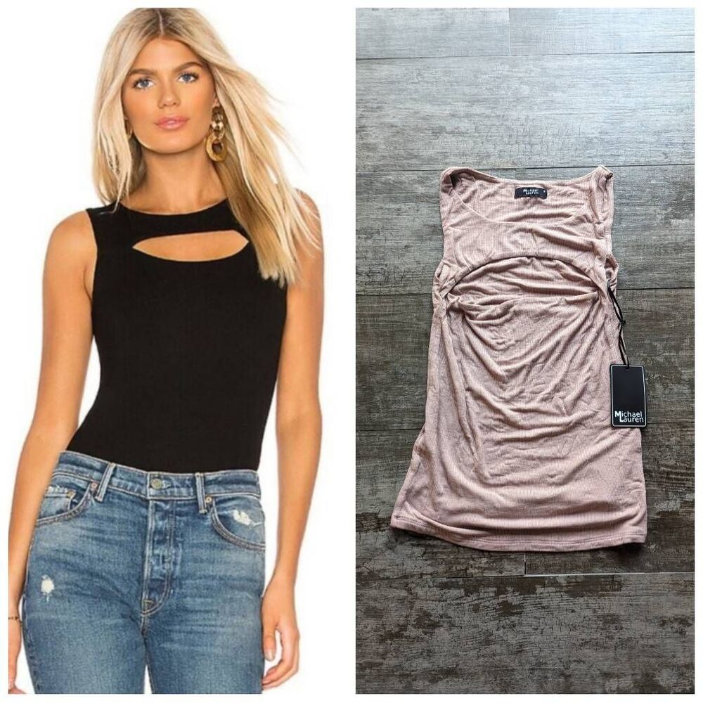 MICHAEL LAUREN Cutout Front Ribbed Lightweight Tank Top